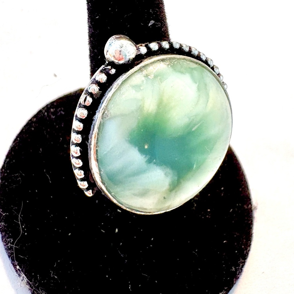 1 1/4 inch, 925 marked, Hemimorphite Larimar, ring size 6